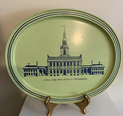 Vintage Metal Tray Green  A View Of The State House In Philadelphia  14.5  • $14.99