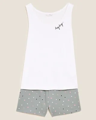£5 • Buy M&S PJs Pyjamas Set Vest & Shorts Size Large 16-18 Pure Cotton NEW