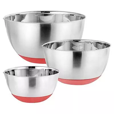 £9.99 • Buy 3PC Stainless Steel Mixing Bowls Set With Pouring Spout & Non-Skid Base