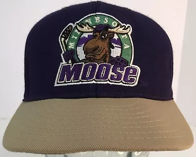 Vintage 90s Pro-Line Minnesota Moose Hockey IHL Snapback Cap Hat Tan Purple OSFA • $49.99