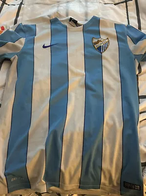 Nike Malaga C.f. Football Soccer Laliga Soccer Jersey Sz Large Blue/white Stripe • $40