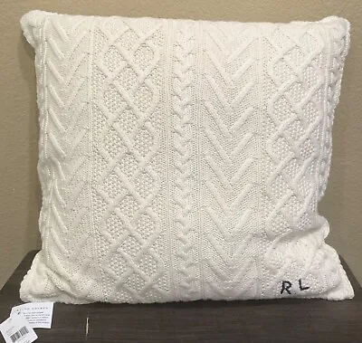 Ralph Lauren Highland Cable Knit Decorative Throw Pillow RL Monogram 20x20 Cream • $83.99