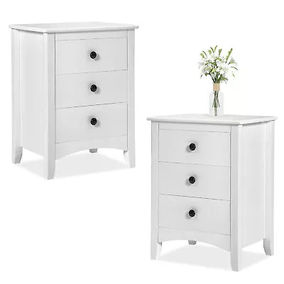 2x Modern Chests Of Drawers Bedside Table Cabinet 3 Drawers Bedroom Storage Wood • £89.99