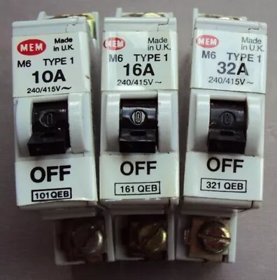 Mem M6 Type 1 51qeb 5a 101qeb 10a 161qeb 16a 321qeb 32a Sp Mcb 5 10 16 32 Amp • £9.95