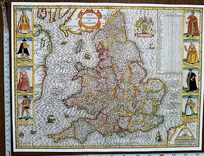 £12 • Buy Old Antique Tudor Poster Map Of England & Wales: Speed 1600's 15.5 X 12  Reprint