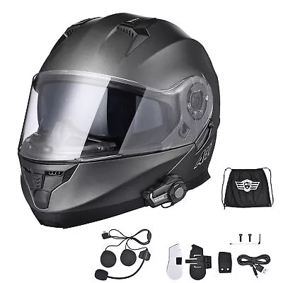 AHR Motorcycle Flip Up Full Face Helmet Bluetooth 5.0 Headset Kit DOT XXL • $110.61