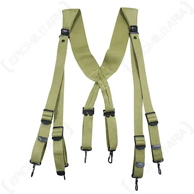 US Army M36 Khaki Webbing Suspenders - WW2 Repro American Braces Webbing Army • $29.62