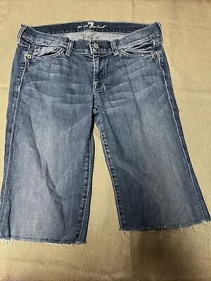 7 For All Mankind Shorts Women 27Blue Denim Fade Med.Rise Cut Offs Made In USA • $12.99