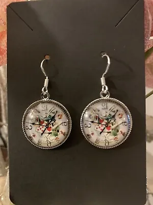 £5.95 • Buy Handmade Silver 925 Alice In Wonderland  Earrings Clock Rabbit Jewellery