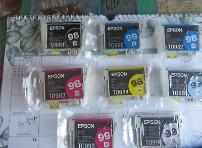 8 New Genuine Epson 98/99 High Capacity Ink T0981-T0996 Artisan 810/835/725/XP • $60