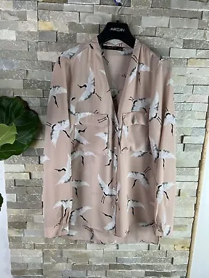 Zara Women’s Size M Bird Print Pink Shirt Blouse Top  • £24.99