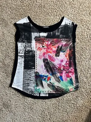 Vanilla Sugar Womens Black Abstract Floral Cap Sleeve Top Soft Size Small • $8.40