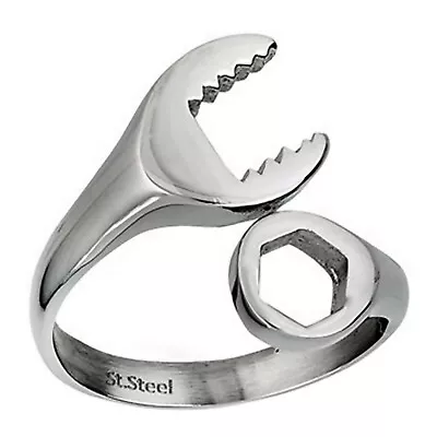 Mechanic Wrench Ring Silver Stainless Steel Open Adjustable Tool Biker Band • $15.99