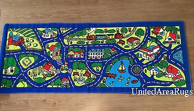 3x7 Runner Rug Play Road  Driving Time Street Car Kids City Game BLUE 2'5  X6'6  • $59.99