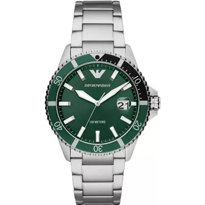 New Emporio Armani Mens Ar11338 Green Hulk Stainless Steel Day-date Watch • £85