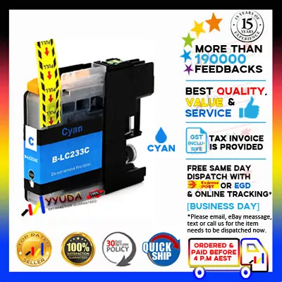 1x NoN-OEM LC-233 CYAN For Brother DCP-J4120 MFC-J4620/J5320/J5720 DW Printer • $8.70