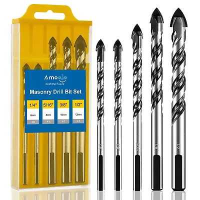 Masonry Drill Bit Set 5Pcs Concrete Drill Bits With Carbide Tip (1/4”-1/2”) • $9.99