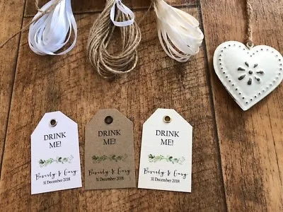 £1.05 • Buy Personalised Wedding EAT ME / DRINK ME Tags - Botanical Green Leaves 