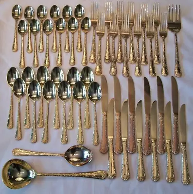 51 Pcs Vtg Gold Tone Flatware/Craft Use/Wm Rogers Enchanted Rose Floral Pattern • $29.99