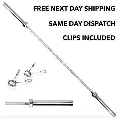 7FT Olympic Barbell With Ball Bearings - 2  Straight Weighting Bar - FREE CLIPS • £89.99