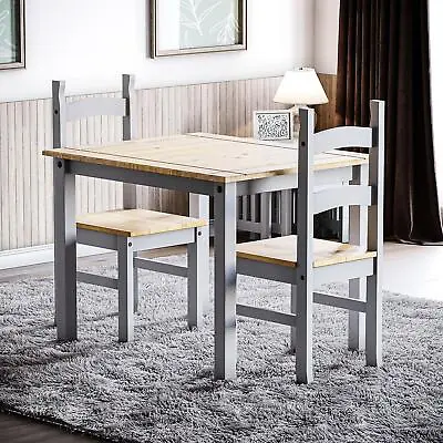 Corona Dining Table And Chairs Set 2 Seats Solid Pine Wood Frame Kitchen Grey • £69.99
