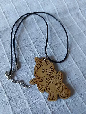 Eco Friendly Laser Engraved & Cut Wooden Pendant Charm Necklace Unicorn • £5.50