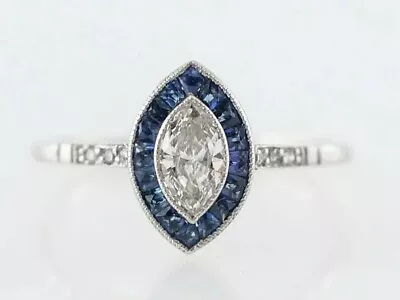 2ct Marquise   Moissanite & Sapphire Art Deco Ring White Gold Silver Plated • $101.57