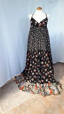 £9.90 • Buy Backless Floral Cotton Maxi Dress 10 38 Boho Hippie Folk Ethnic Zara Style Black
