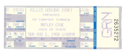Motley Crue Ticket August 5th - 1990 Dr. Feelgood Tour • $9.99