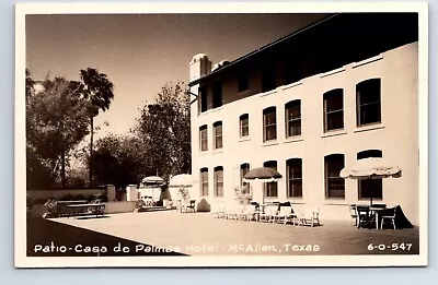 RPPC Real Photo Postcard Texas McAllen Patio - Case De Palmas Hotel • $12.50