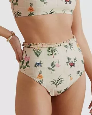 $140 Agua Bendita Women's Ivory Nopal Printed Bikini Bottom Swimwear Size Large • $45.18