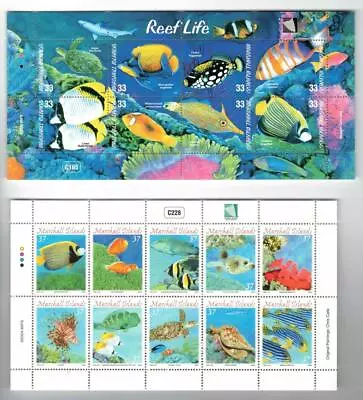 Marshall Islands Marine Life / Fish. 2- Different Mini Sheets Scott #751 & #843 • $6.97