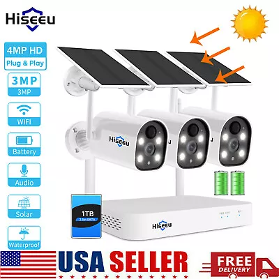 Hiseeu 10CH 4MP Solar Powered Wireless Battery Security Camera System Audio Lot • $209.29