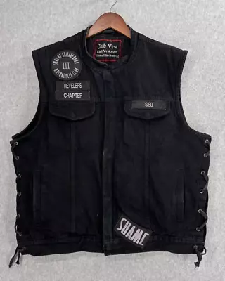 Sons Of Armageddon Motorcycle Club Vest XL Black Denim Patches Concealed Carry • $39