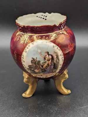 Royal Vienna Style 3-lion Footed Porcelain Maroon Egg Shaped Vase 3 3/4  H • $20