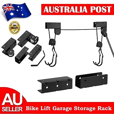 Bike Bicycle Lift Ceiling Mounted Hoist Storage Garage Hanger Pulley Rack Tool • $56.99