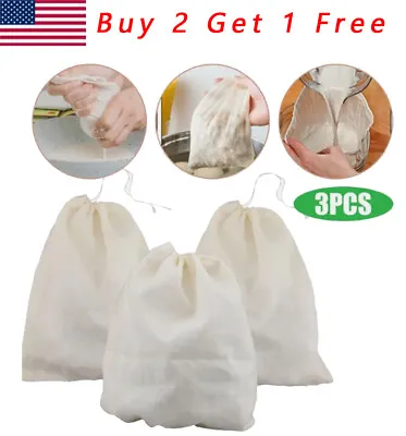 3PCS Organic Cotton Nut Milk Bag Reusable Food Strainer Brew Coffee Cheese Cloth • $3.93