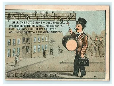 Musical Notes Mrs. Potts Cold Handle Sad Irons Advertising Trade Card Drummer  • $21.50