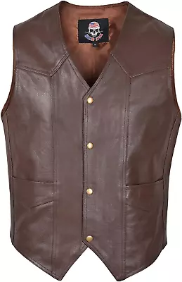 Motorcycle Vest For Men-Brown Leather Vest Classic Western Style Biker Vest For  • $97.99