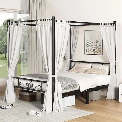 Pliwier Full Size Stainless Steel Canopy Bed Frame Post Mosquito Netting Four-Po • $106.99