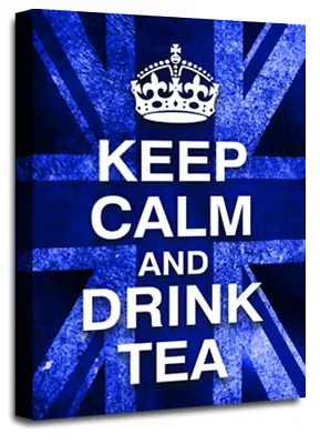 Keep Calm Art Print Blue Drink Tea Quote Framed Canvas Wall Picture Large • £29.99