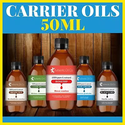 50ml Carrier Base Oil Aromatherapy Massage Natural Castor Vitamin E Rosehip Hemp • £4.39