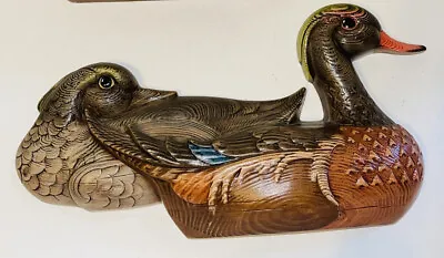 £31.93 • Buy Vintage Flying Mallard Ducks Wall Plaque 17“ Vivid Color