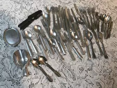 VINTAGE ALUMINUM CHILDS TOY FLATWARE UTENSILS USA GERMANY HONG KONG 48 Pcs • $15