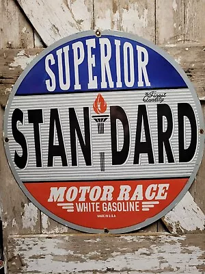 Vintage Standard Porcelain Sign 30  Gasoline Motor Oil Service Station Center • $649.89