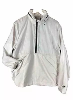 Adidas Pop Lightweight Men's Medium White Hooded Jacket Packable Windbreaker • $32.95