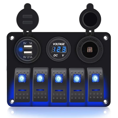 $32.78 • Buy 5 Gang 12V Switch Control Panel USB Charger ON-OFF Toggle For Truck Marine Boat