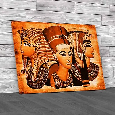 Ancient Egyptian Papyrus Pharaoh And Queen Orange Canvas Print Large Picture • £14.95