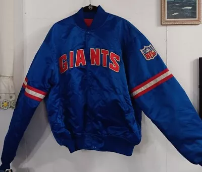 Vintage Starter New York Giants Satin Bomber Jacket Adult XL Spell Out Blue USA • $66.99