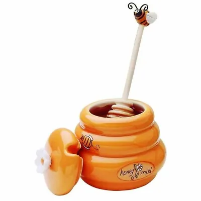 Joie Beehive Honey Mini Jar Dipper Bee Handle Ceramic Kitchen Sweet Storage NEW • £16.93